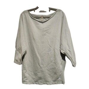 Free People Oversized Wide Neck Distressed Tunic Sweatshirt Light Green Size L